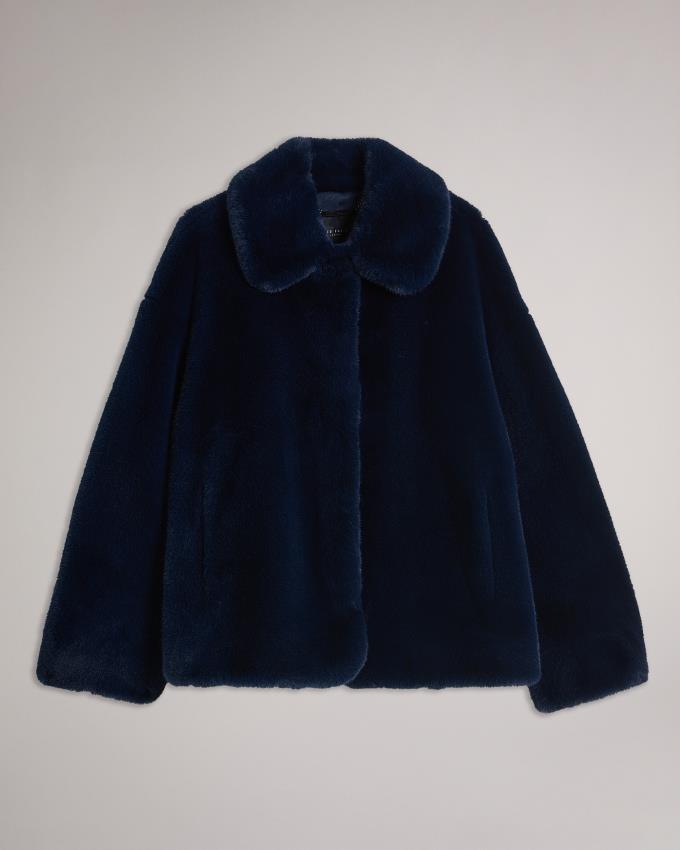 Manteau Ted Baker Faux Fur Hip Length Bleu Marine Bleu Femme | RZG-12849488